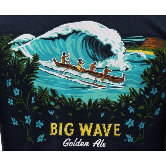 Kona Classic Big Wave Golden Ale Dual Graphic Print Long Sleeve Tee Sz S LS Navy - Picture 3 of 6